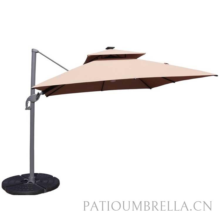 3M*3M Big Size Foldable Double Top 360 Degree Adjustable Turning Parasol Patio Umbrella With Solar Led Light UMB-045