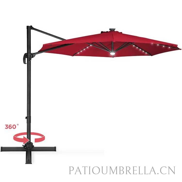 Aluminum Patio Umbrella Dia.3M Round Outdoor Solar Led Rome Parasol With Adjustable Turning Base UMB-014